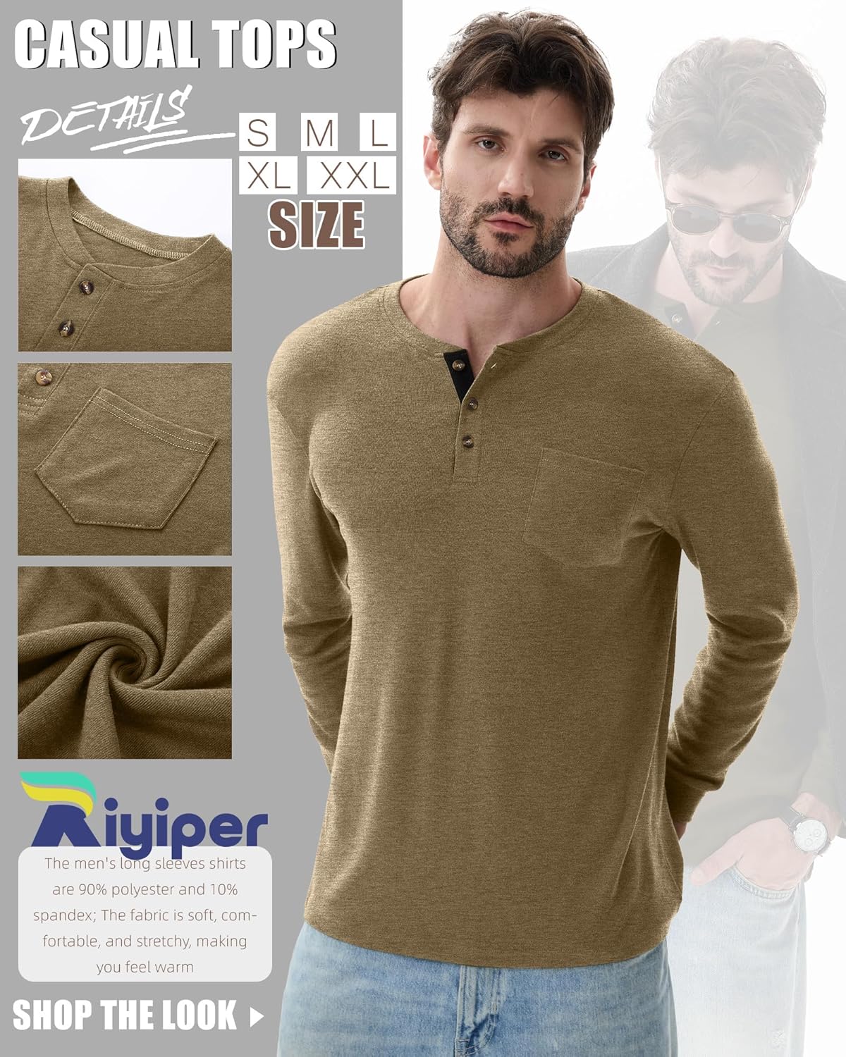 Riyiper 3 Pack Men's Henley Shirts Long Sleeve Slim Fit Fall Casual Fashion Tops with Pocket Round Neck Button Basic Tee - Image 5