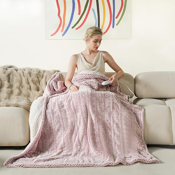 Heated Blanket Electric Throw 50" x 60" -Heated Throw Blanket with 5 Heating Levels & 3 Hours Auto Off,Machine Washable,ETL & FCC Certification,Over-Heat Protect（Teddy）