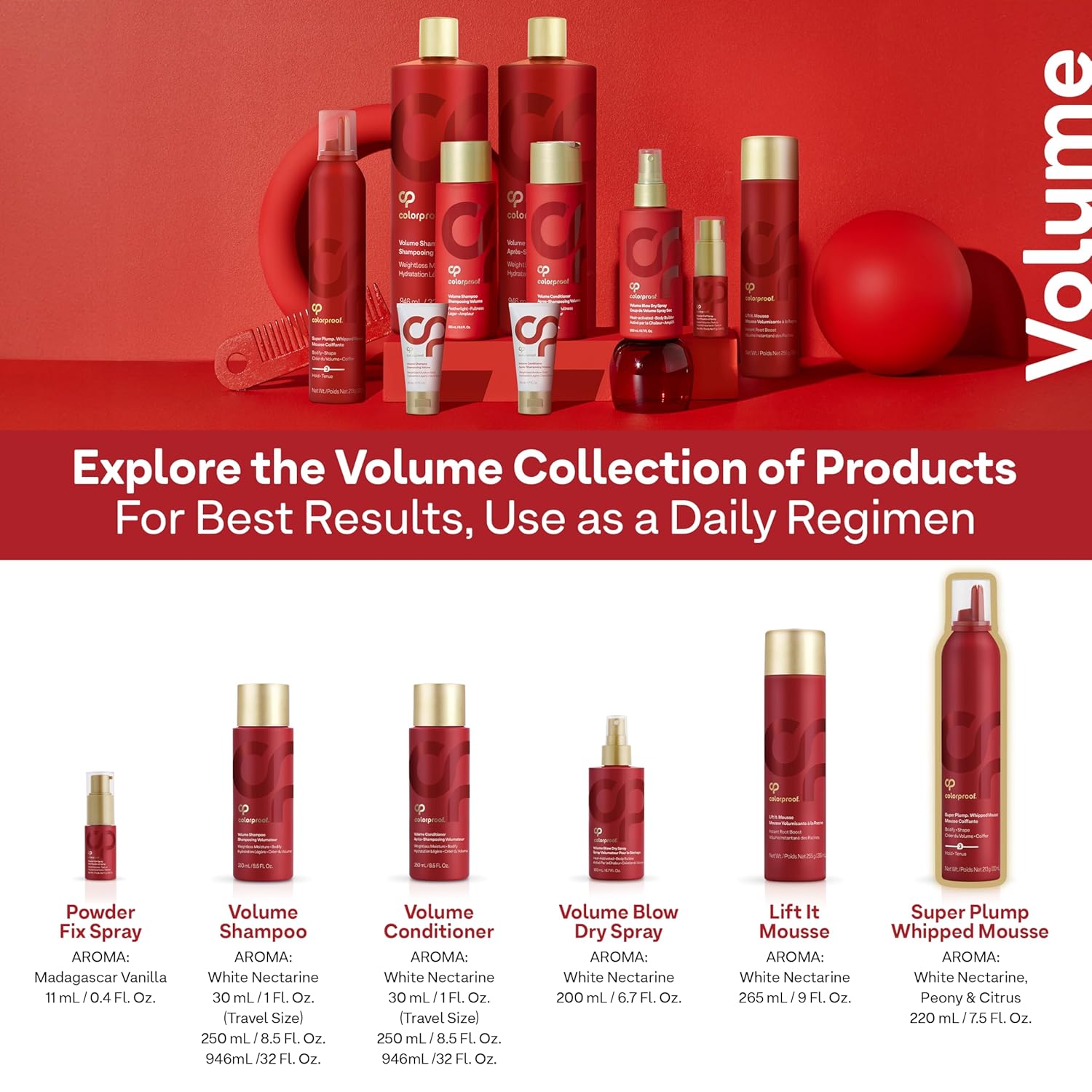 Colorproof Super Plump Whipped Bodifying Hair Mousse 7.5 Fl. Oz. Color-ProtectingMousse for Hair Volume, White Nectarine, Peony & Citrus Scent