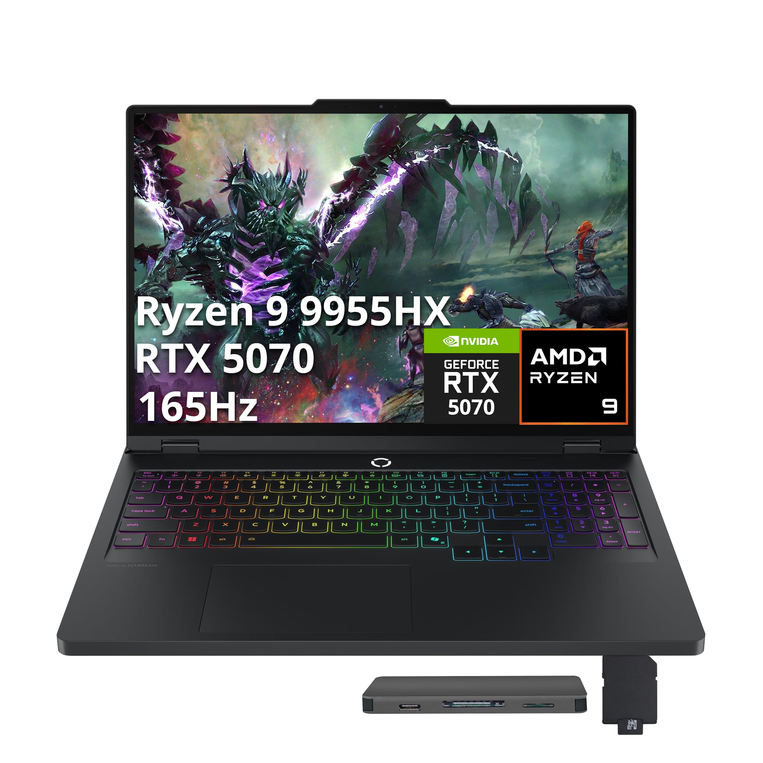 Lenovo Legion Pro 5 16" WQXGA 165Hz Gaming Laptop, AMD Ryzen 9 9955HX, NVIDIA GeForce RTX 5070, 32GB DDR5, 3TB Storage (2TB SSD+1TB Docking Station Set), RGB Backlit Keyboard, Windows 11 Pro, Black