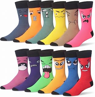 JAMES FIALLO Dress Socks for Men, Casual Colorful Fun Novelty Fashion Patterned Men's Dress Socks, Pack of 12 Super Soft