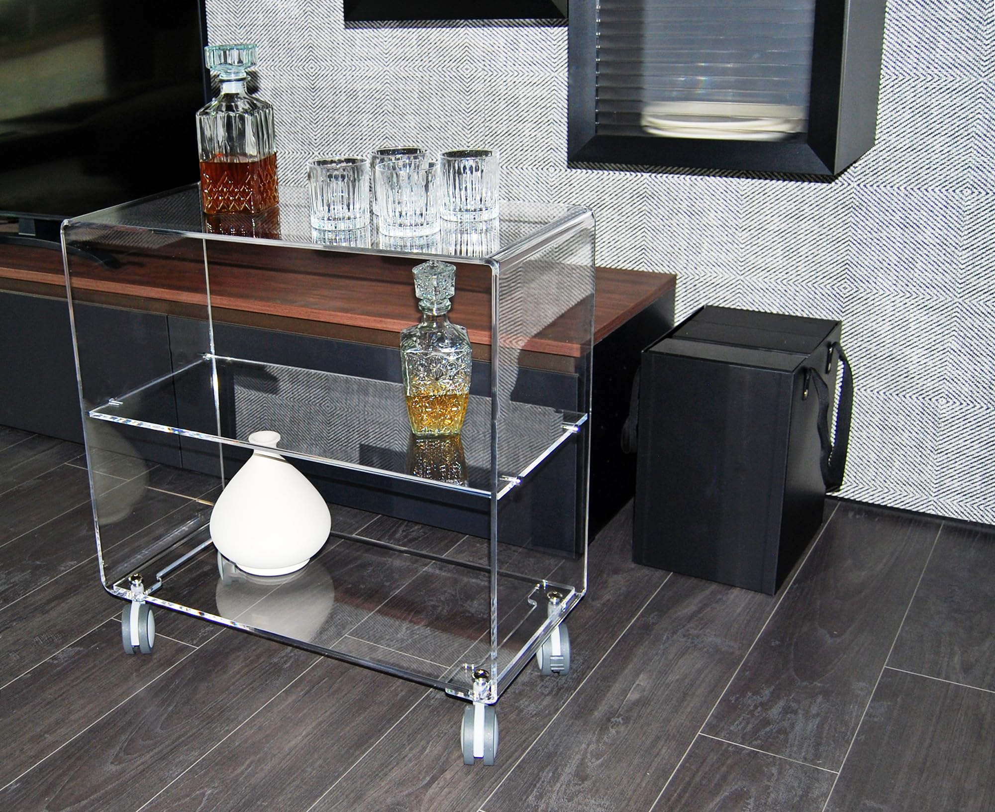 Slato Cleo Maxi - Mobiletto o Carrello con Ruote in Cristallo Acrilico, 70 x 33 x 71 cm, Trasparente da Soggiorno a Tre Ripiani, Leggero, Elegante, Porta Oggetti, Design Moderno Made in Italy