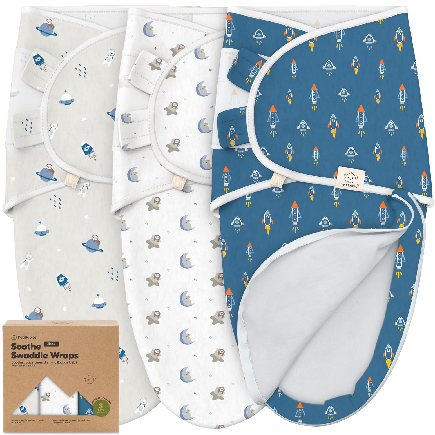  Newborn Swaddles with Zippers, 3pk Baby Swaddle (Lunaris, 0-3M) thumbnail