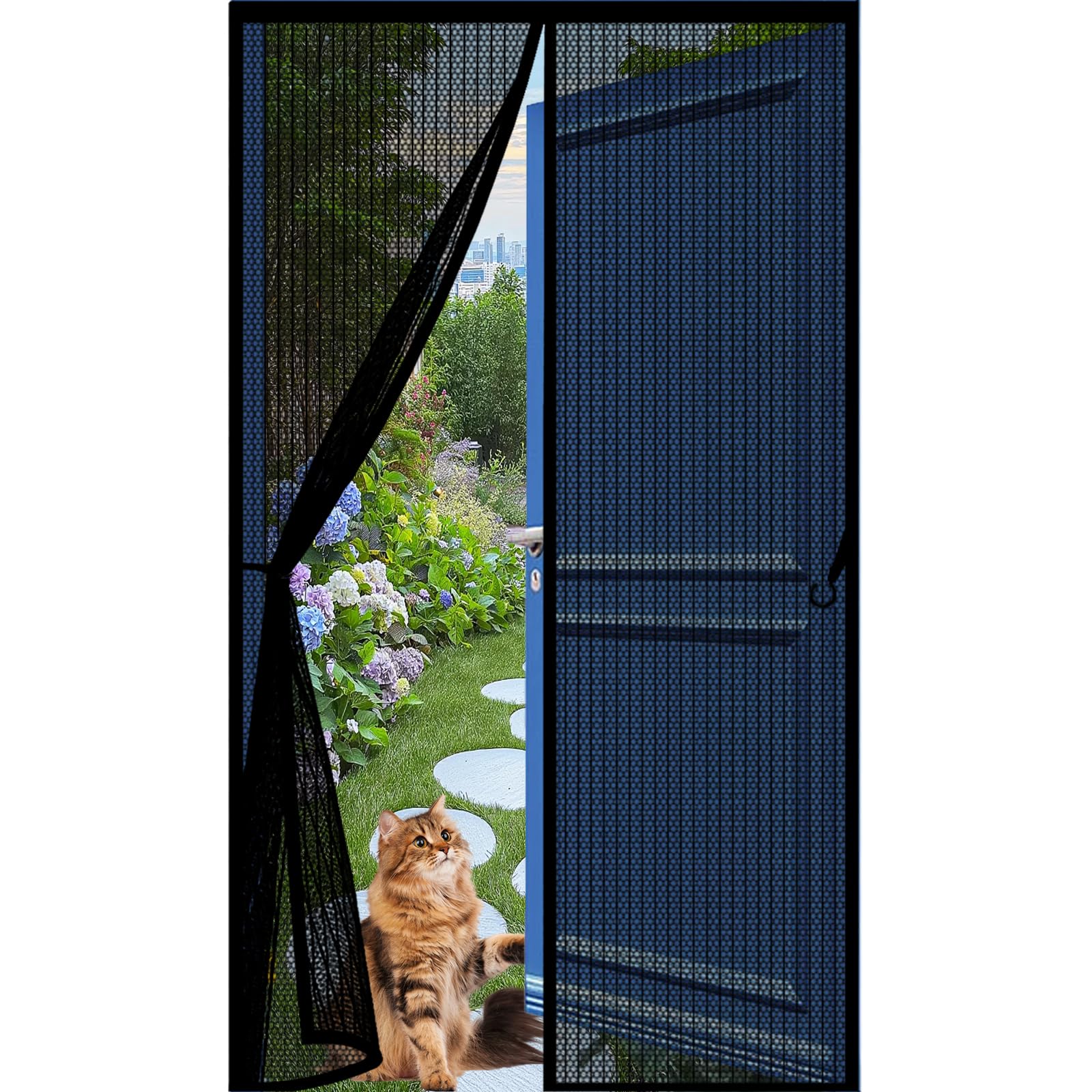 Lijiao Black Fly Screens For Doors 108 X 220 Cm With Powerful Magnets And Full Frame Hook&Loop, No Gap, Keep Bugs Out Lets Fresh Air In, Fly Insect Screen Door, Mosquito Double Doors Kid And Pet Friendly,