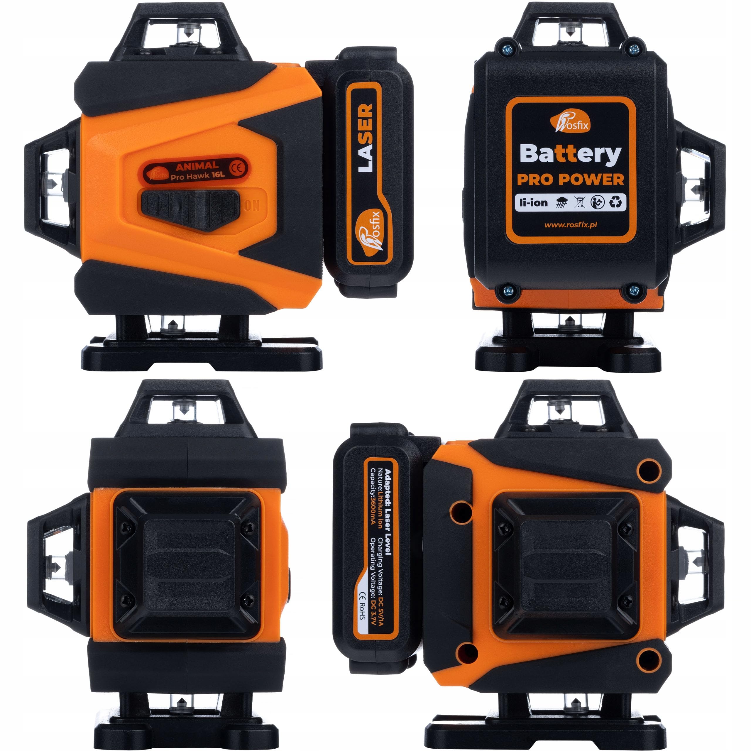 Rosfix Animal Pro Hawk RAPH 16L - Láser cruzado de 16 líneas | IP54, USB-C, 2 x Li-ion, mando a distancia | Construcción e instalaciones | Kit de nivel láser con trípode y maletín