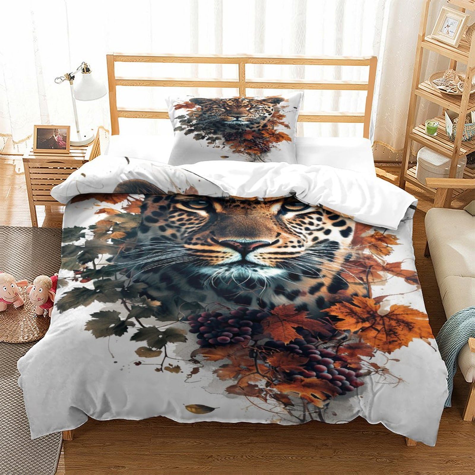 P1S9U7W5Y Artistic 3D Printed Panther Duvet Cover Set 3pcs Microfiber Animal Bedding Set Single（135x200cm）