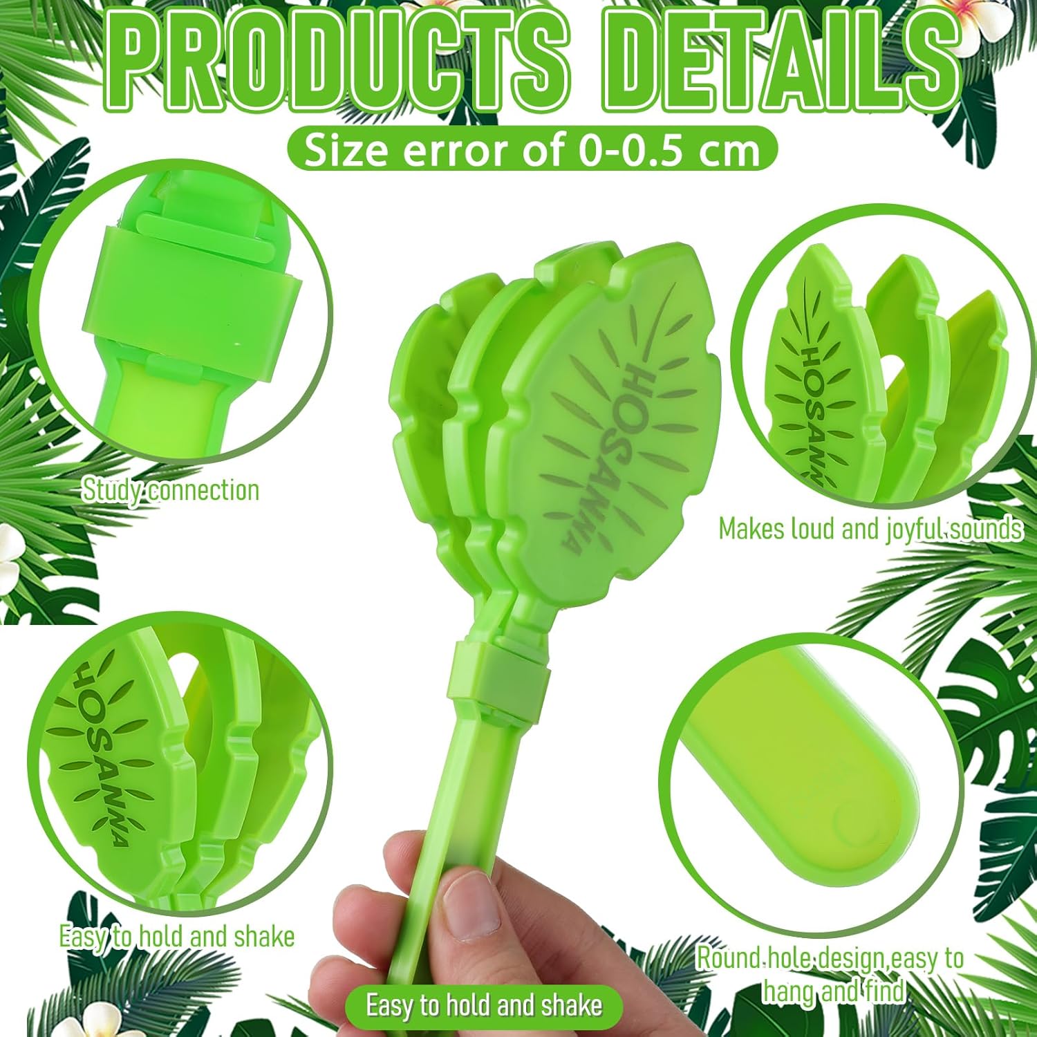 Soulchen 12 Pcs Palm Leaves Clapper for Palm Sunday Bulk Palms Sunday Decorations Noise Makers Palms Branches Plastic Clapping Hands Noisemakers for Church Holy Week Celebration Events