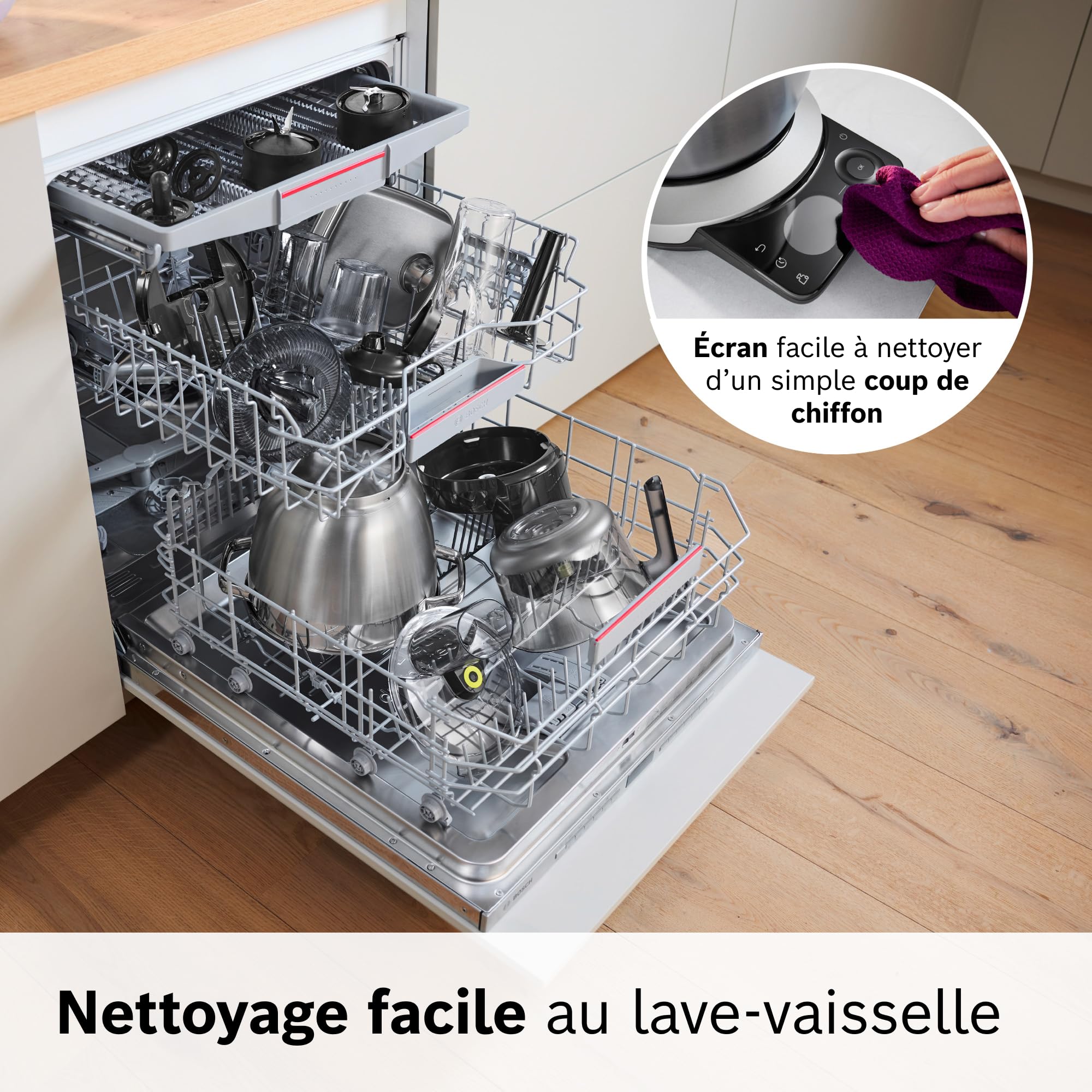 Bosch Robot pâtissier Série 8, avec balance intégrée, moteur 1800 W refroidi par air, mélange homogène 3D, set pâtisserie, bol 6,0 L, bol supplémentaire 5,3 L, châssis en métal noir/argent, MUMS8ZS18