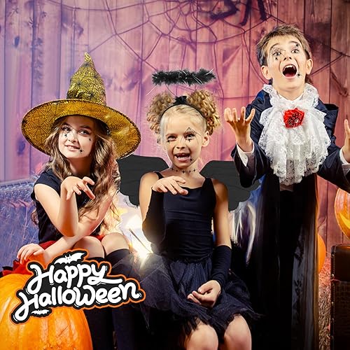 Miniatura 7 de SelfTek 5 piezas de disfraz de ángel caído para niñas, alas de ángel oscuras negras y halo, falda tutú para niños de 3 a 12 años, vestido de cosplay