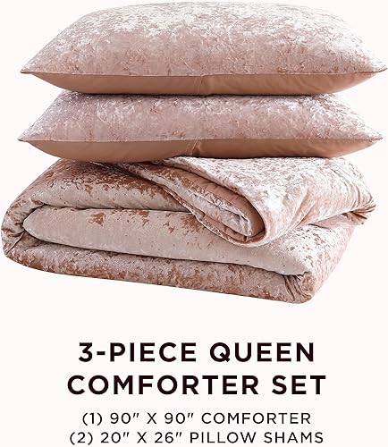 Miniatura 3 de Juicy Couture Juego de edredón y funda de terciopelo triturado tamaño Queen, juego de ropa de cama Queen de 3 piezas, (1) edredón de 90 x 90