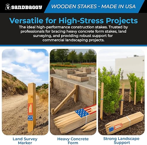 Miniatura 5 de Sandbaggy Estacas de madera de 48 pulgadas, fabricadas en los Estados Unidos, estacas resistentes de 2 pulgadas de grosor para construcción,