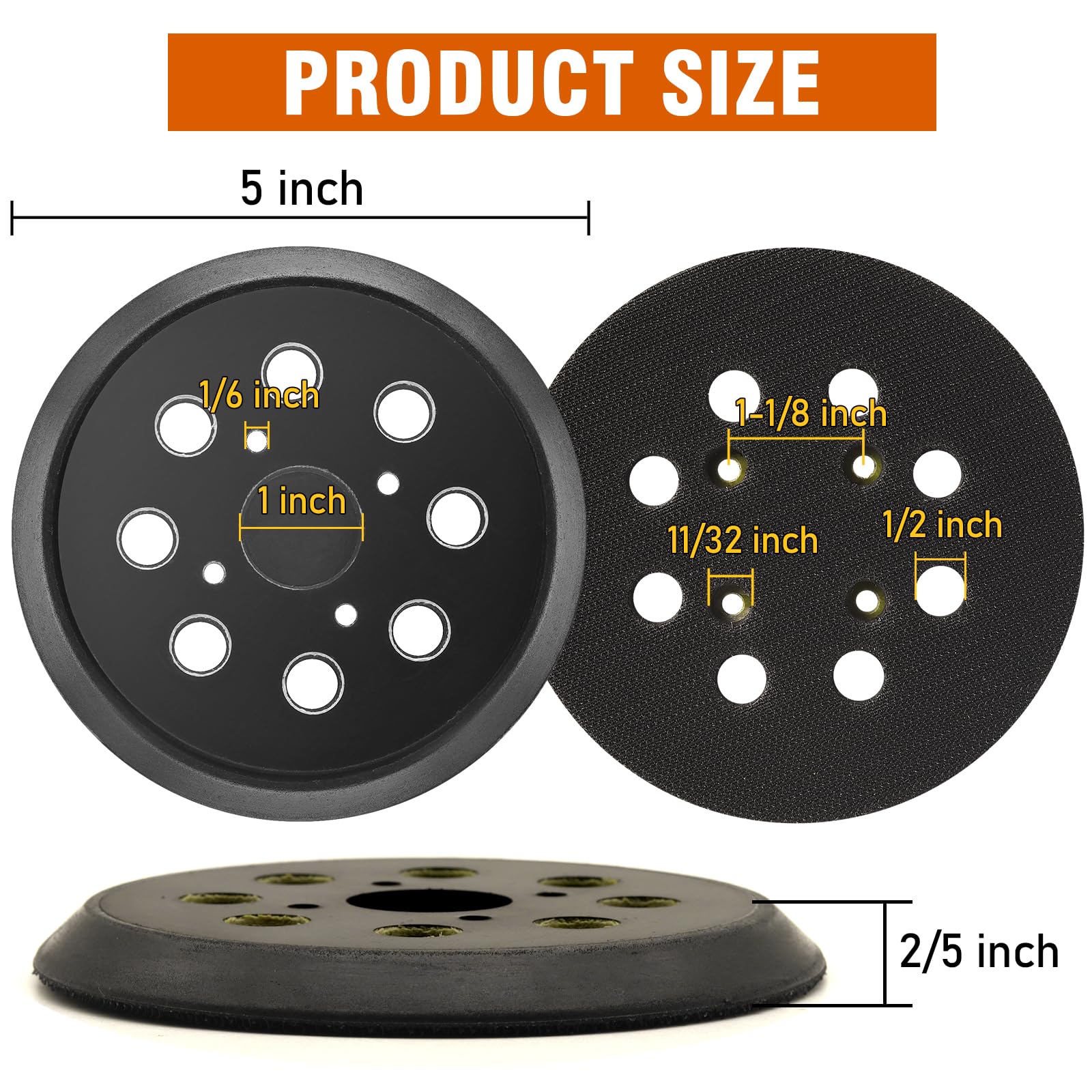 2-Pack 5-Inch Hook & Loop Sander Pads - Replacement For Milwaukee, Rigid, Craftsman Random Orbit Sanders