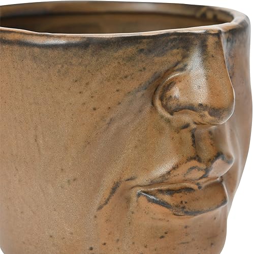 Miniatura 9 de Bloomingville Maceta de gres con diseño facial y esmalte reactivo, marrón mate