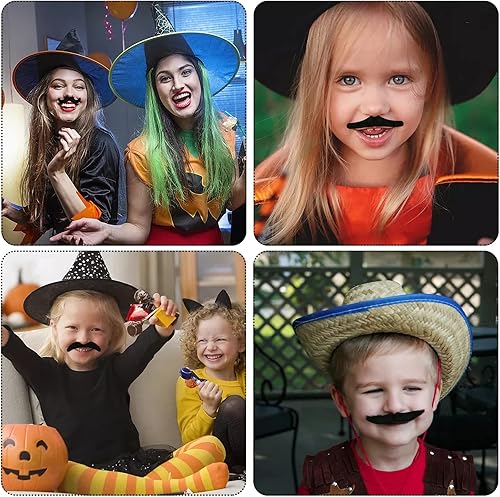 Miniatura 7 de OJYUDD 48 piezas de bigotes falsos autoadhesivos disfraz de bigotes novedoso pelo facial de barba falso para Halloween fiesta suministros de fiesta