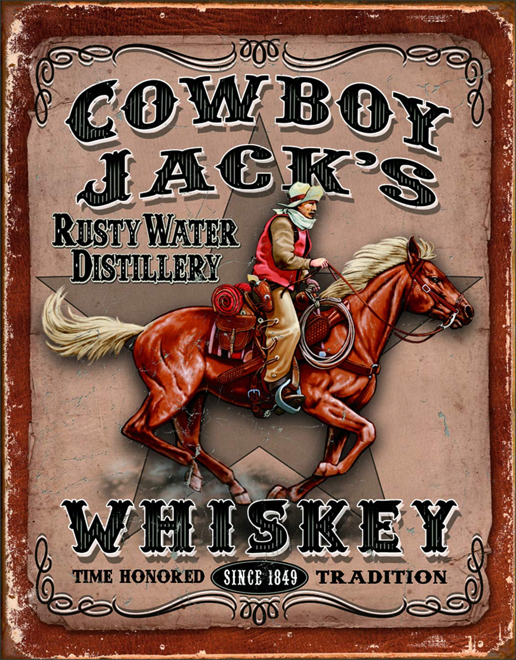 Tin Sign Multicoloured Tin Signs Cowboy Jack's Whiskey