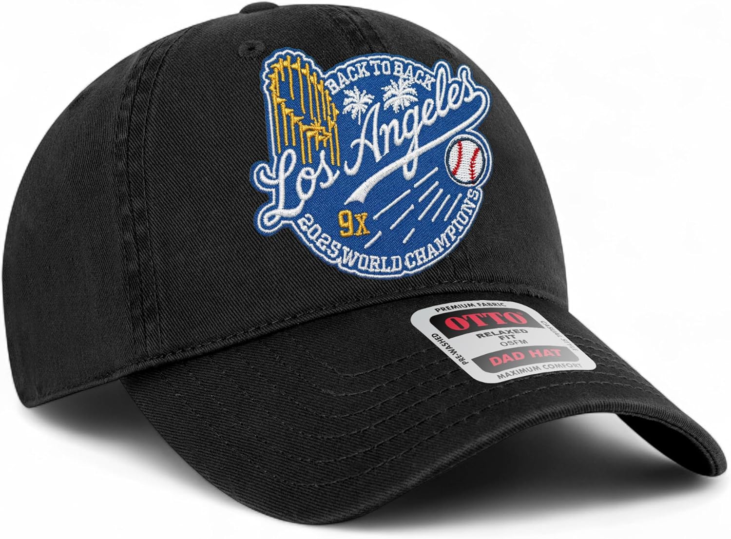 Baseball 2025 World League Champions Embroidered Patch Low Profile Dad Hat | Los Angeles LA Merch | Strapback for Men & Women