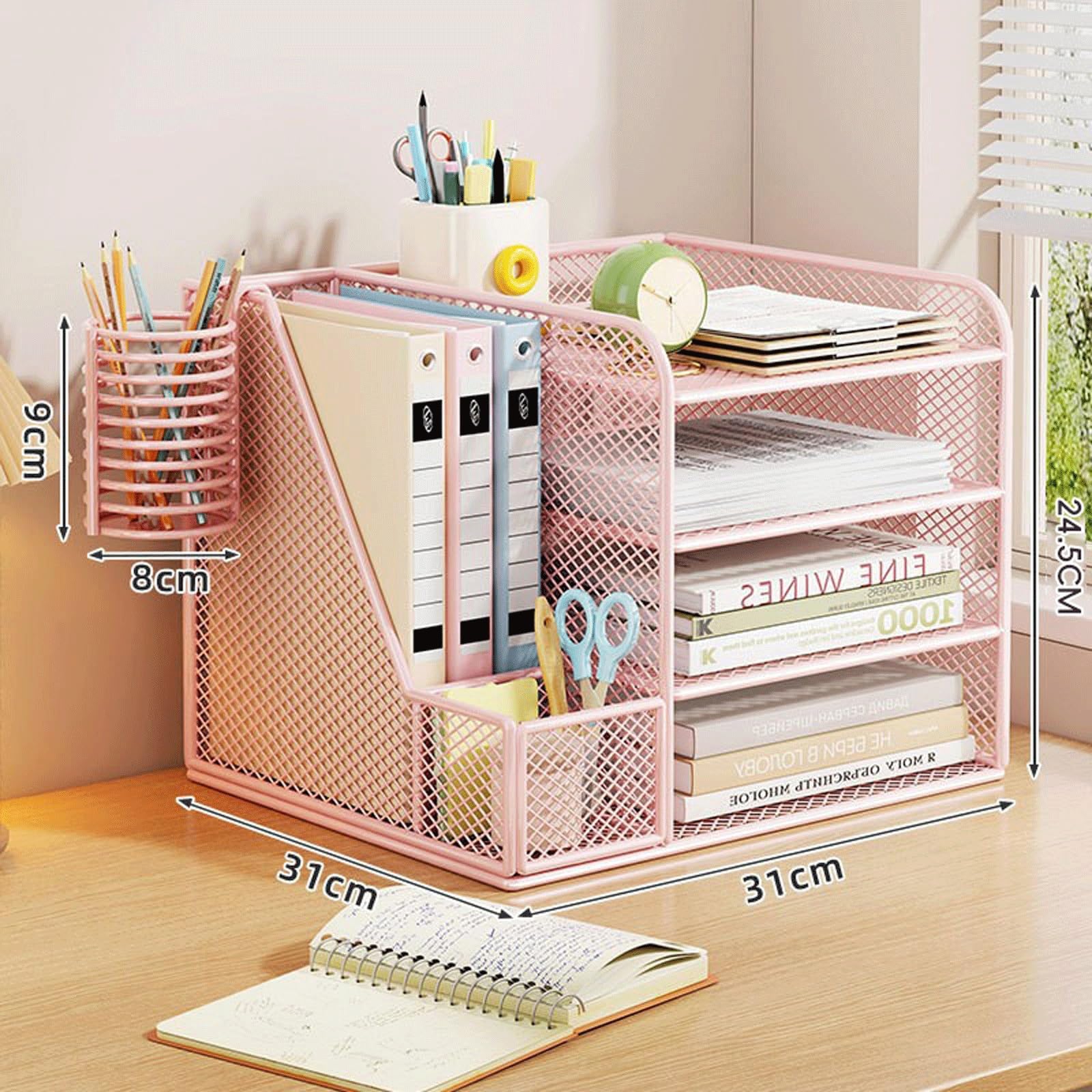 Organizzatore Di Carta Da Scrivania 4 Livelli, Organizer Scrivania in Rete, Organizer per Cancelleria, Portaoggetti da Scrivania per Casa Ufficio(Pink,A)