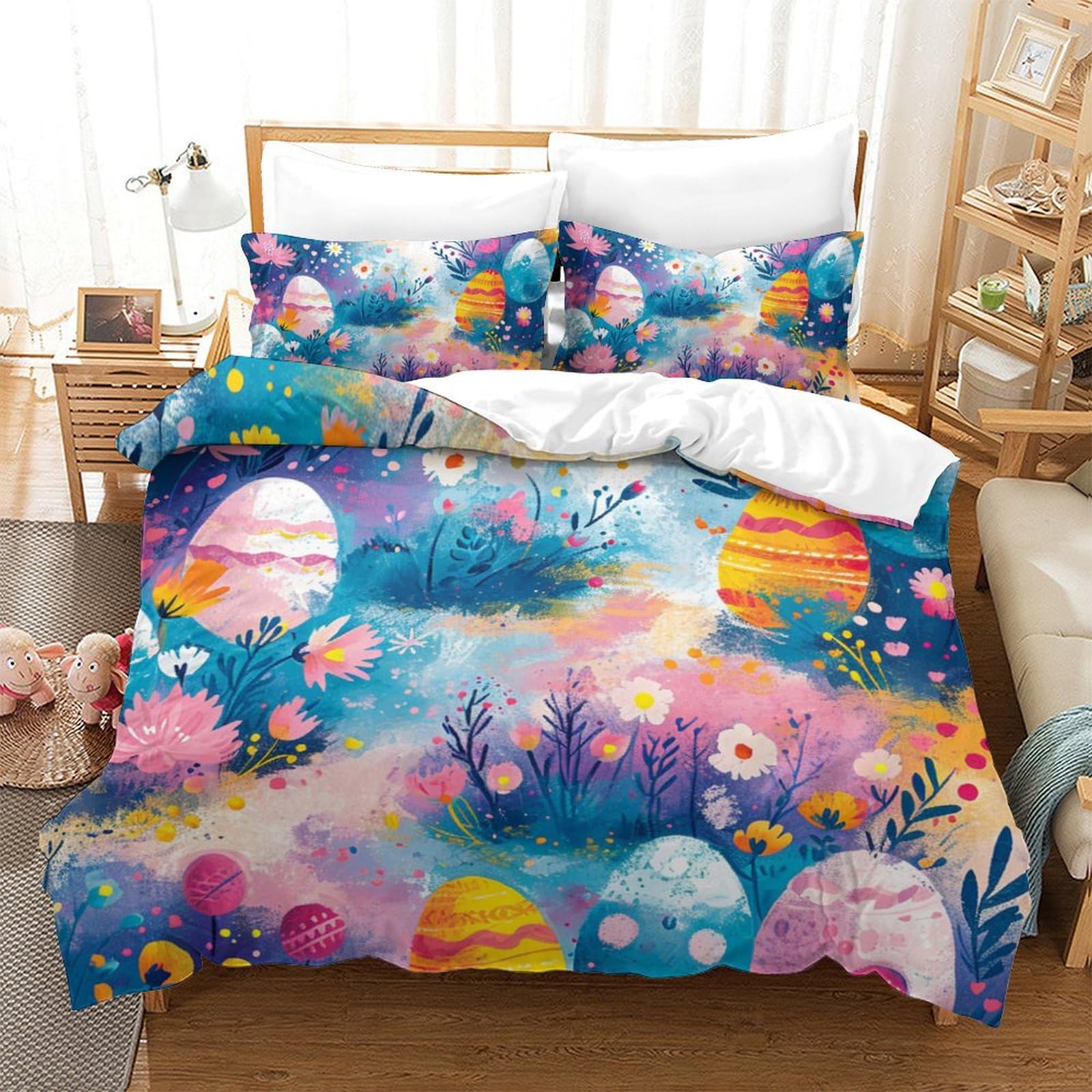 Parure de couette imprimé 3D Pâques pour un lit d'enfant joyeux et coloré au printemps