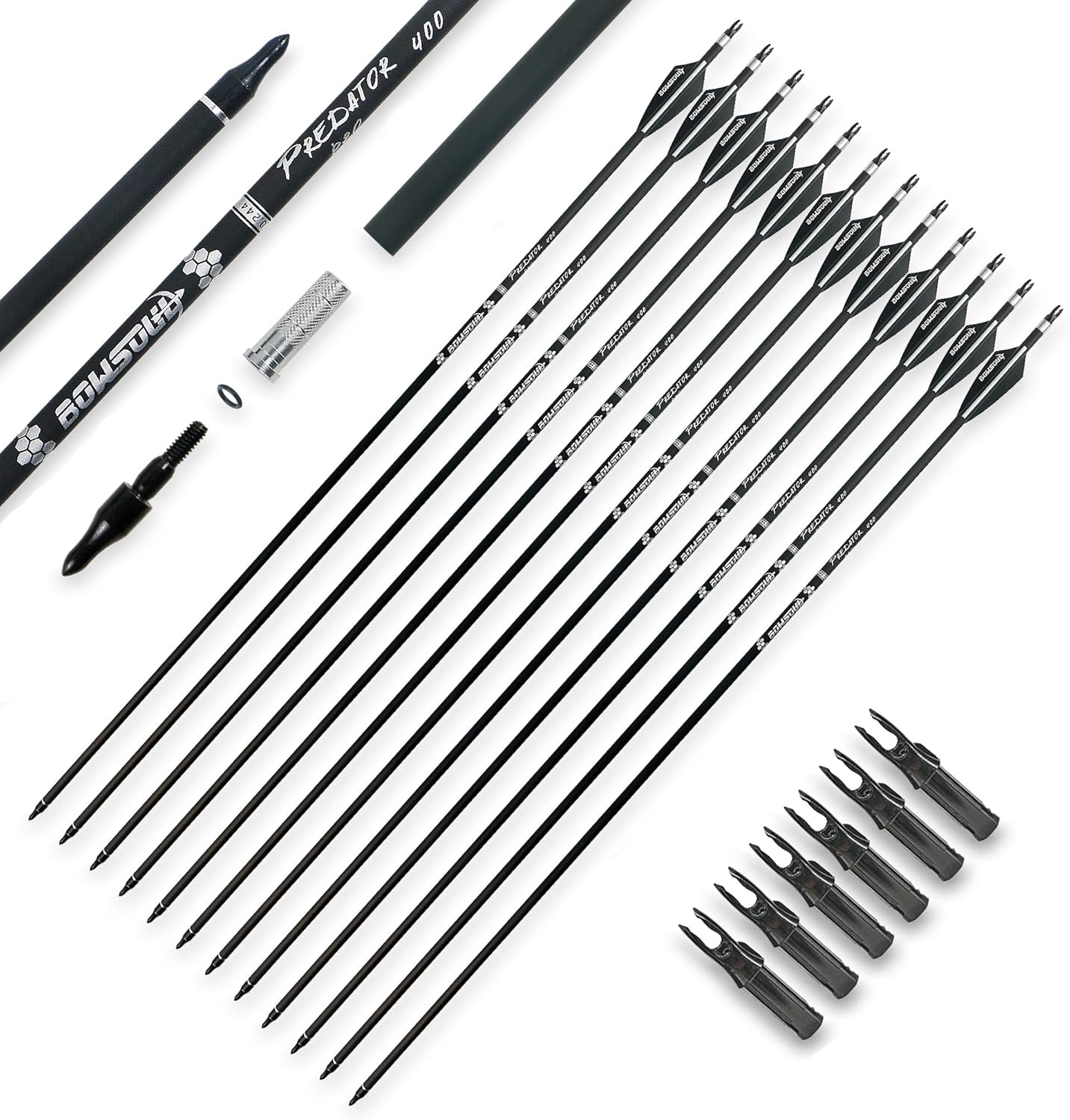 30inch Hunting Carbon Archery Arrows with 2.75 High Hardness Vanes Spine 400 for Compound Bow and Recurve Bow