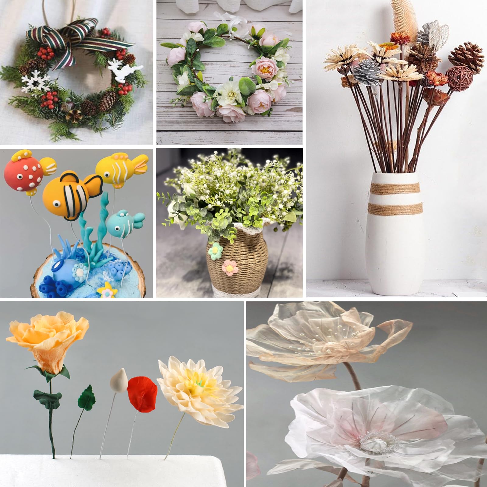 Lot De 100 Fils Floraux Verts, Fil De Tige Florale #20, Accessoire De Fabrication De Fleurs Pour Emballage De Tiges De Bouquet Et Travaux Manuels