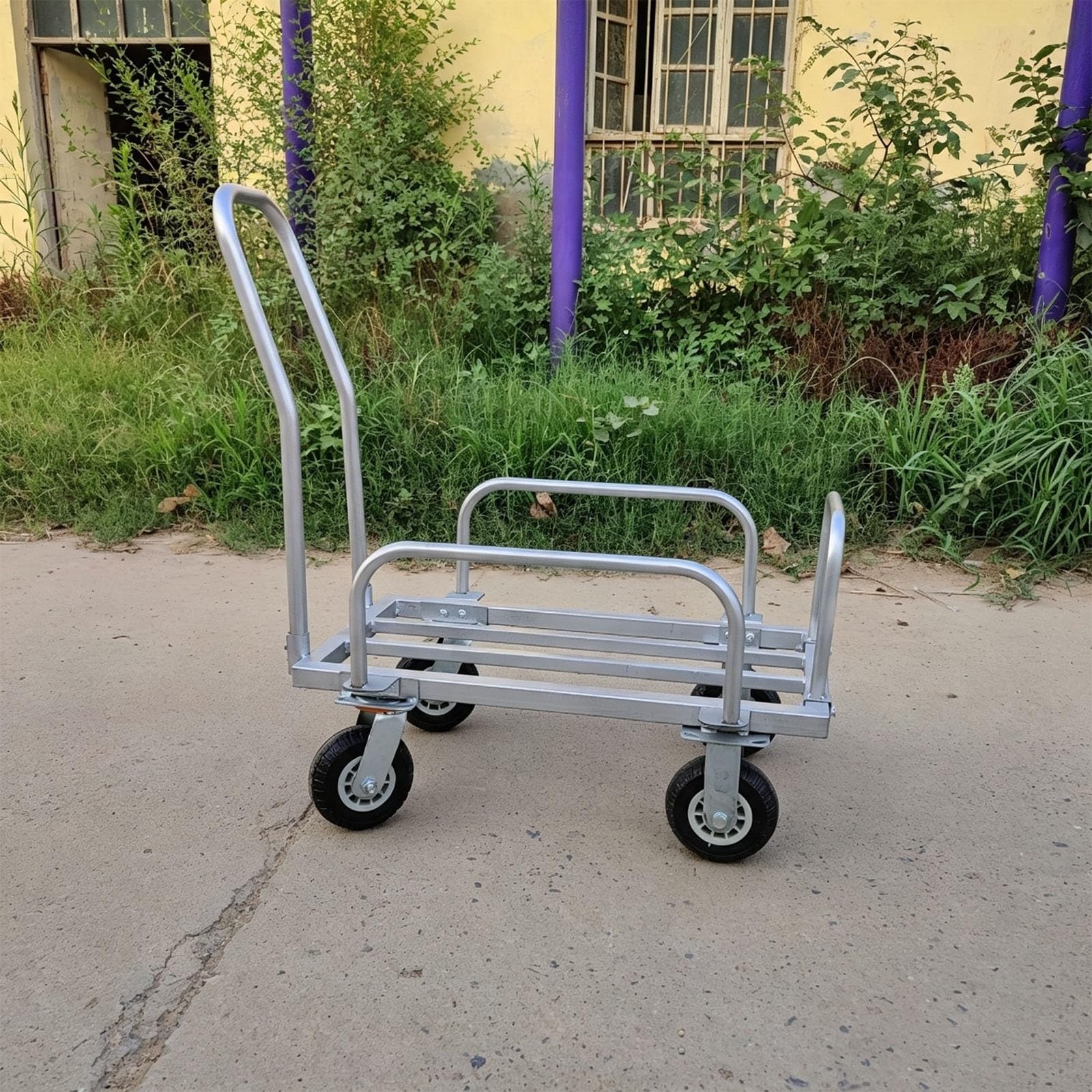 Carro Plegable para Cosecha y jardín, Fabricado en Acero galvanizado | Carro de mano plegable con ruedas de goma maciza para huertos y jardines, capacidad de 150 kg(A,85cm)