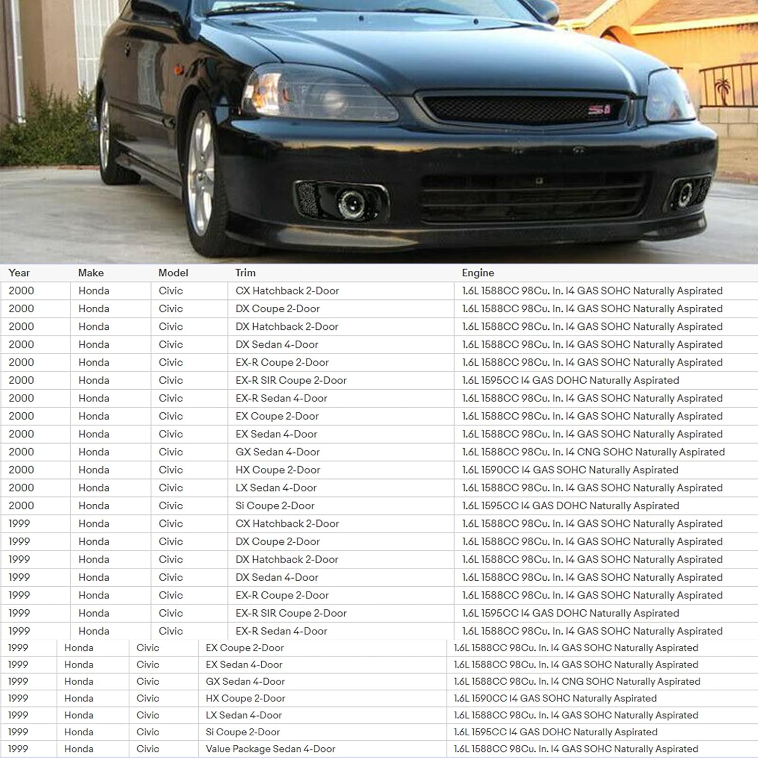 YLT AUTO Front Bumper Running Fog Light A Pair of LH + RH Replacement Kit Clear Lens Black Fog Light Cover LED Halo Projector DRL With Led Bulb and Switch Wiring For 1999-2000 Hon-da Civic