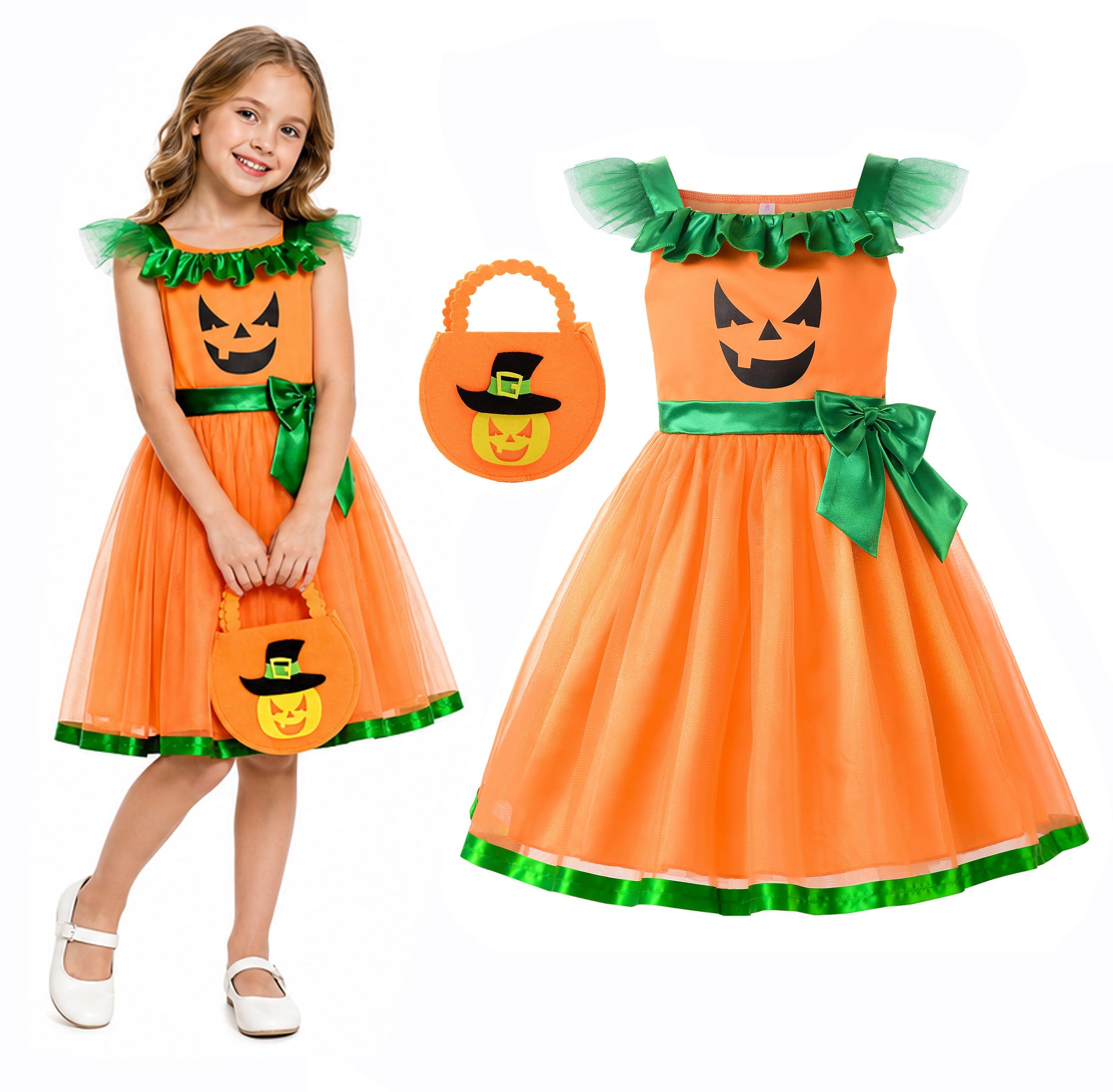 ReliBeauty Girl Halloween Pumpkin Dress Orange Costume