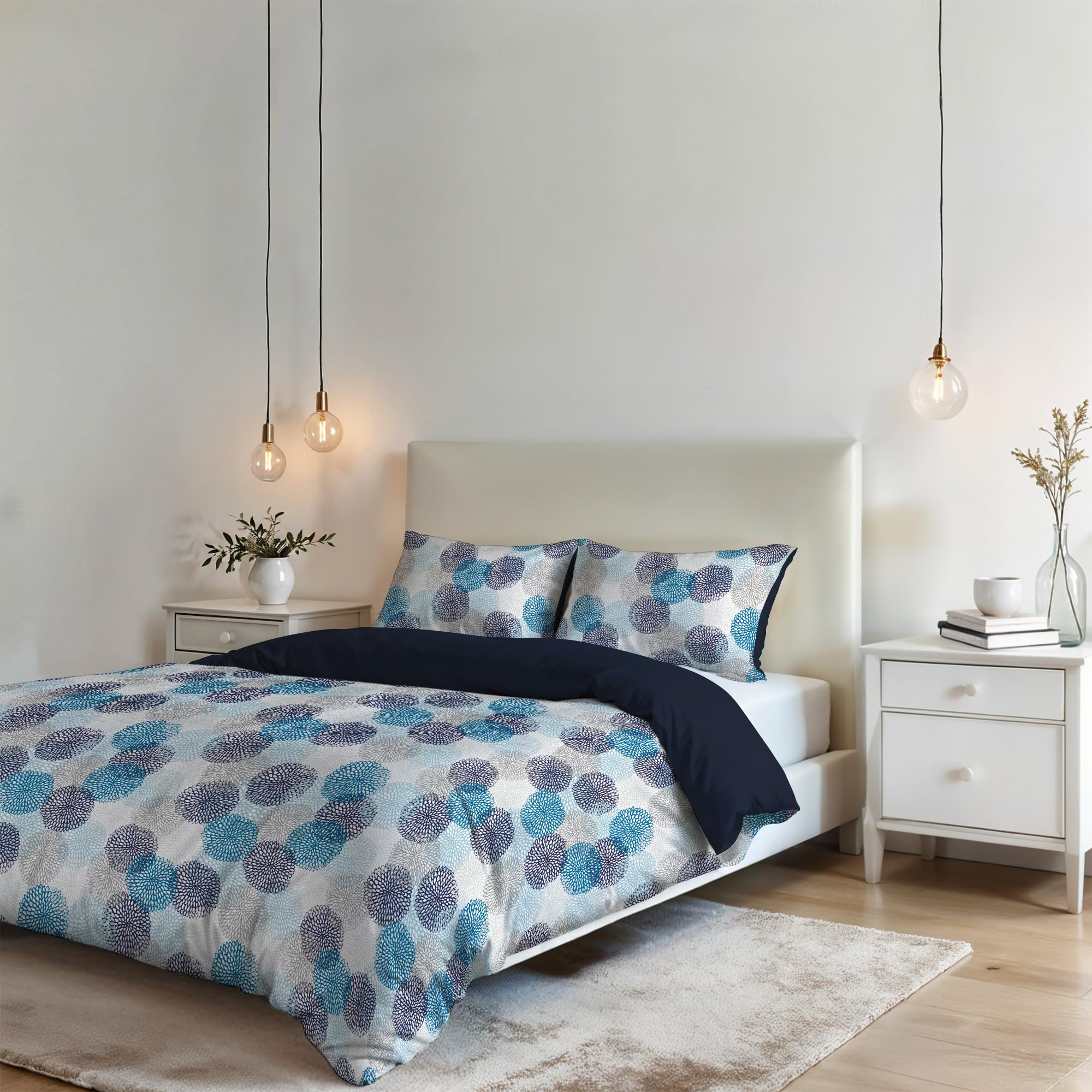 Italian Bed Linen Fantasy Duvet Cover Set, Soffioni Blu, 2P, Double