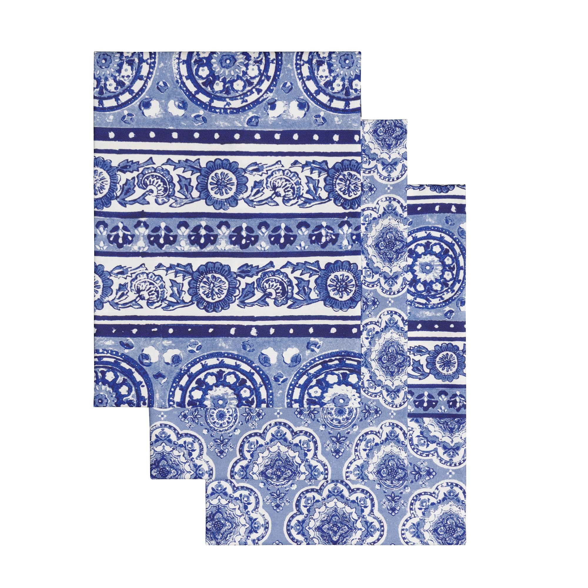 Maison D' Hermine 011 - Melodie Bleue Kitchen Towels Set Of 3 100% Cotton 70 Cm X 50 Cm Reusable Cloth Tea Dish Towels Absorbent With Hanging Loop For Kitchen Dining Hotel Spring Summer (Melodie Bleue)