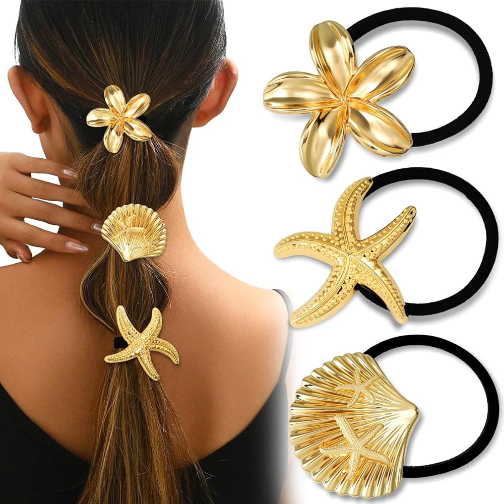 Amazon.com : 3PCS Gold Hair Ties, Metal Hair Ties for Thick Hair