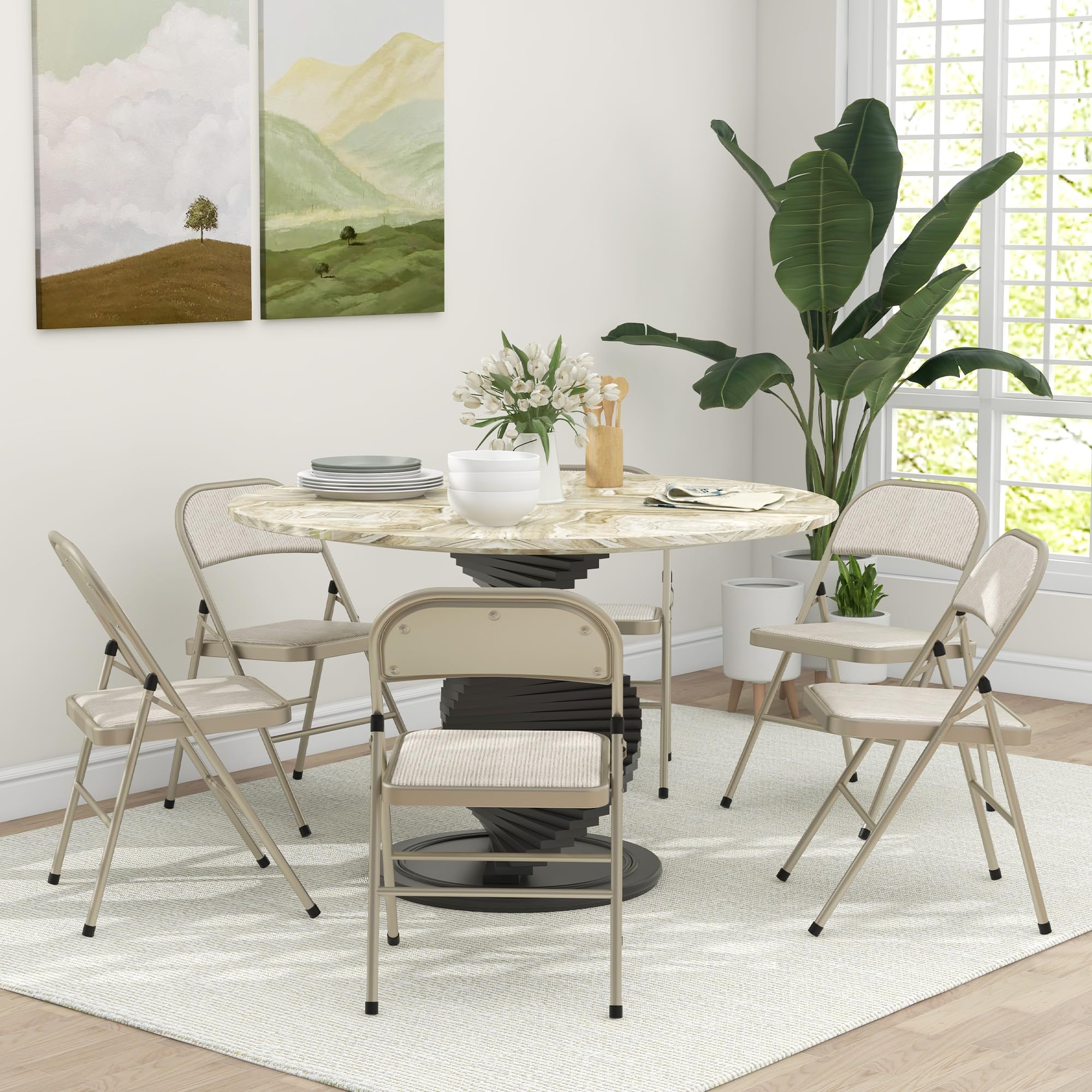 HOMCOM Set di 6 Sedie Pieghevoli Imbottite in Poliestere, Sedie Richiudibili Salvaspazio in Acciaio, Sedia Pieghevole da Interno per Casa, Ufficio, Festa ed Eventi, 45x46x78 cm, Beige