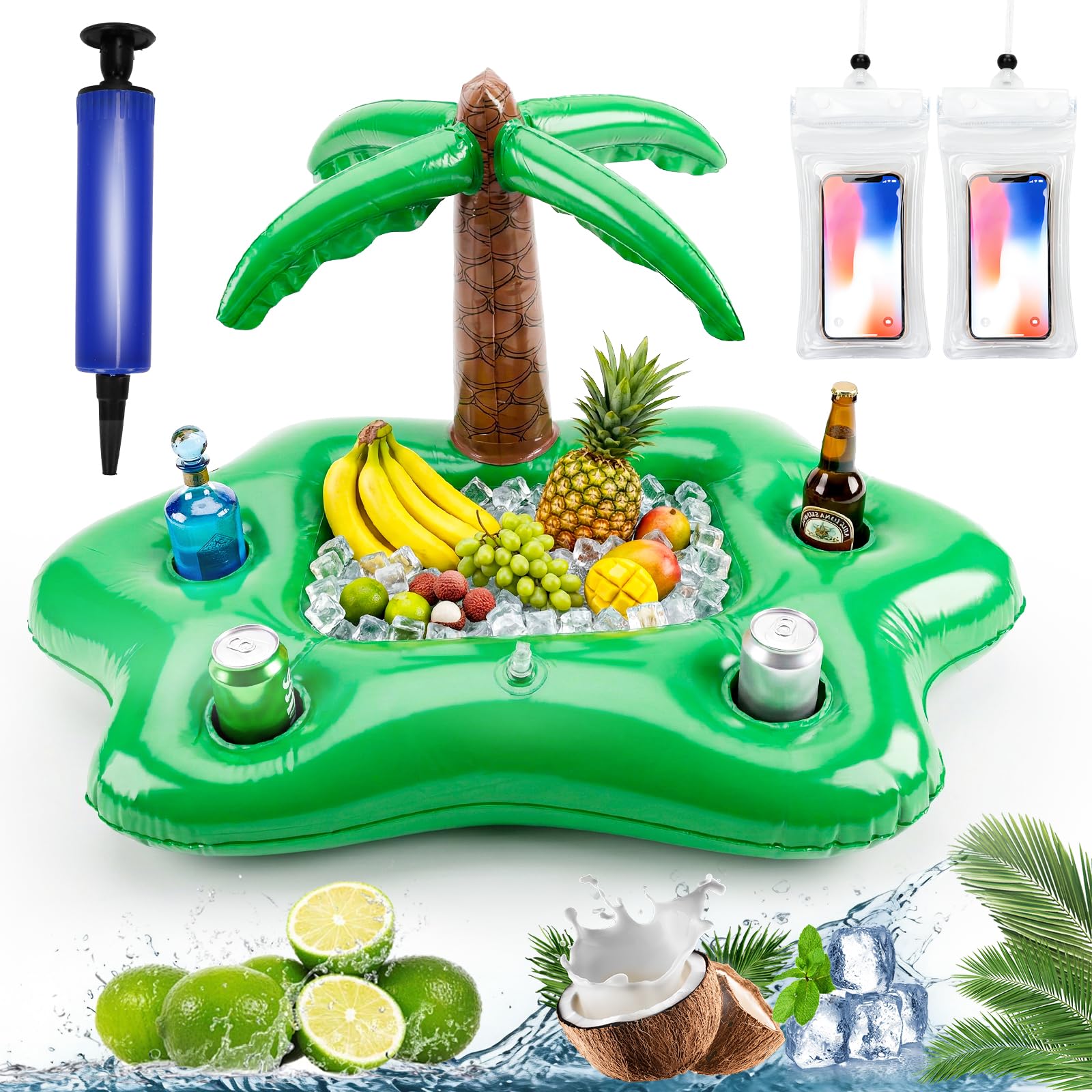 Portabevande gonfiabile, galleggiante, con 2 custodie protettive per cellulare e 1 pompa ad aria, portabevande gonfiabile, per piscina, feste, piscina, divertimento in acqua, spiaggia, festa a