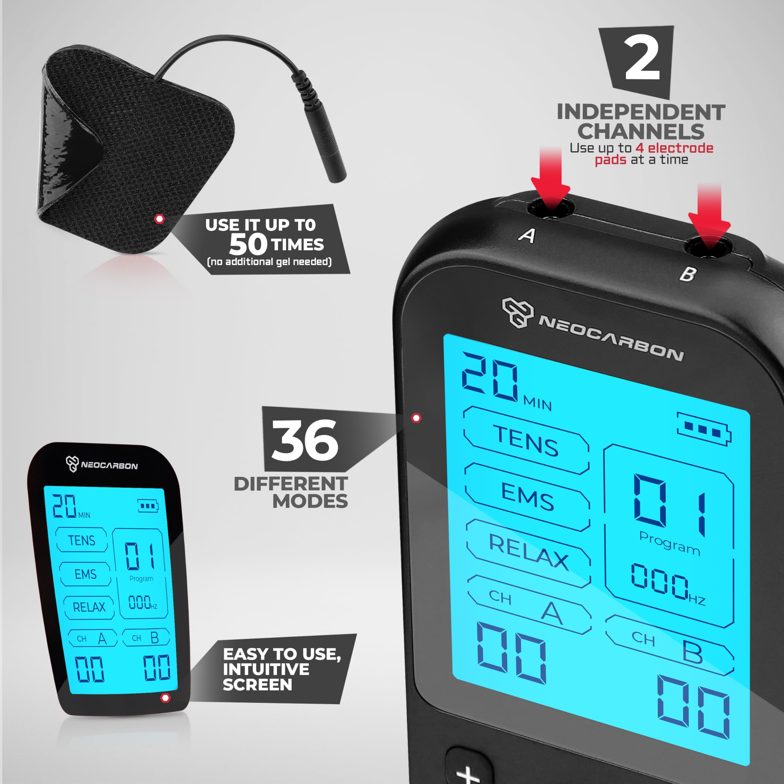 NEOCARBON TENS Unit Muscle Stimulator Pro for Back Pain Relief, Black — Amazon image 6
