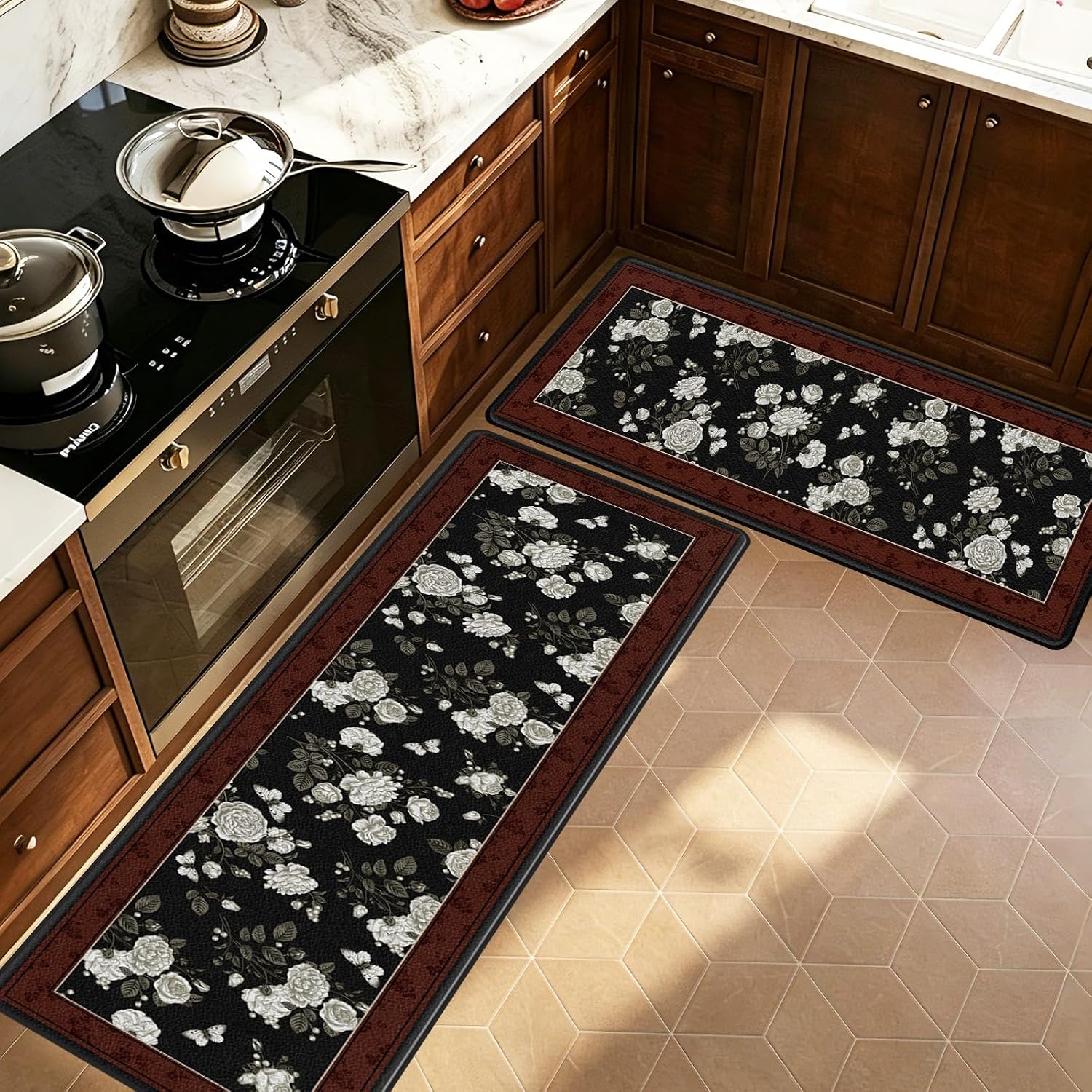 Vintage PVC Anti Fatigue Kitchen Mats, Non Slip Cushioned Rugs, Resistant Indoor Decor for Sink Bathroom Laundry Entryway Office Home