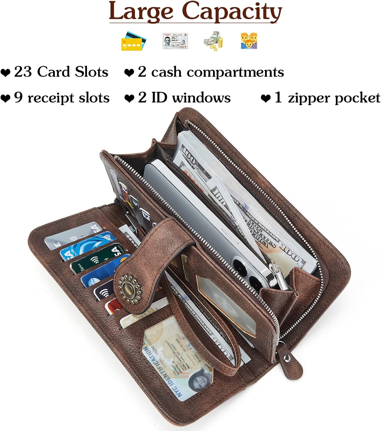 BOSTANTEN Leather Wallet for Women RFID Blocking Zip Around Credit Cards Holder Phone Clutch - Image 6