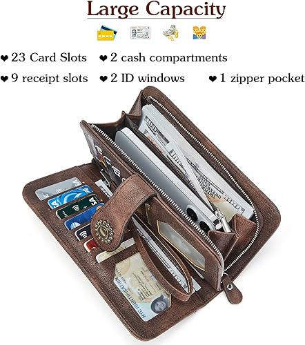 Miniatura 6 de BOSTANTEN Cartera de cuero genuino para mujer, de gran capacidad, cartera de mano, tarjetero con bloqueo RFID