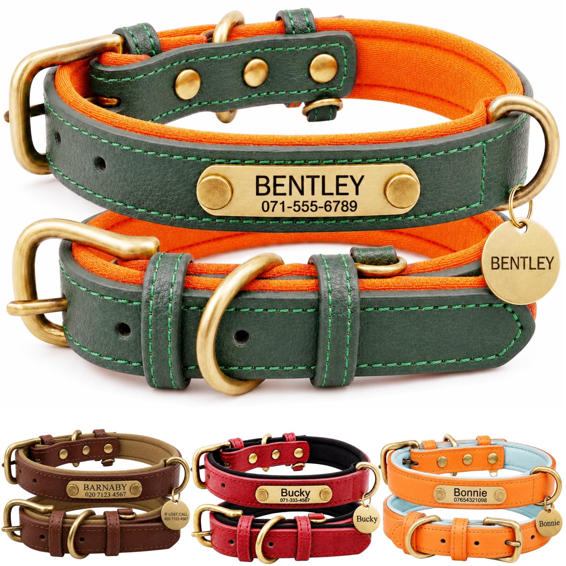Personalised Leather Dog Collar with Engraved ID Name Plate, Adjustable Comfortable Fit for Small Medium and Large Dogs, Custom Puppy and Adult Dog Collar for Daily Walking — image 1