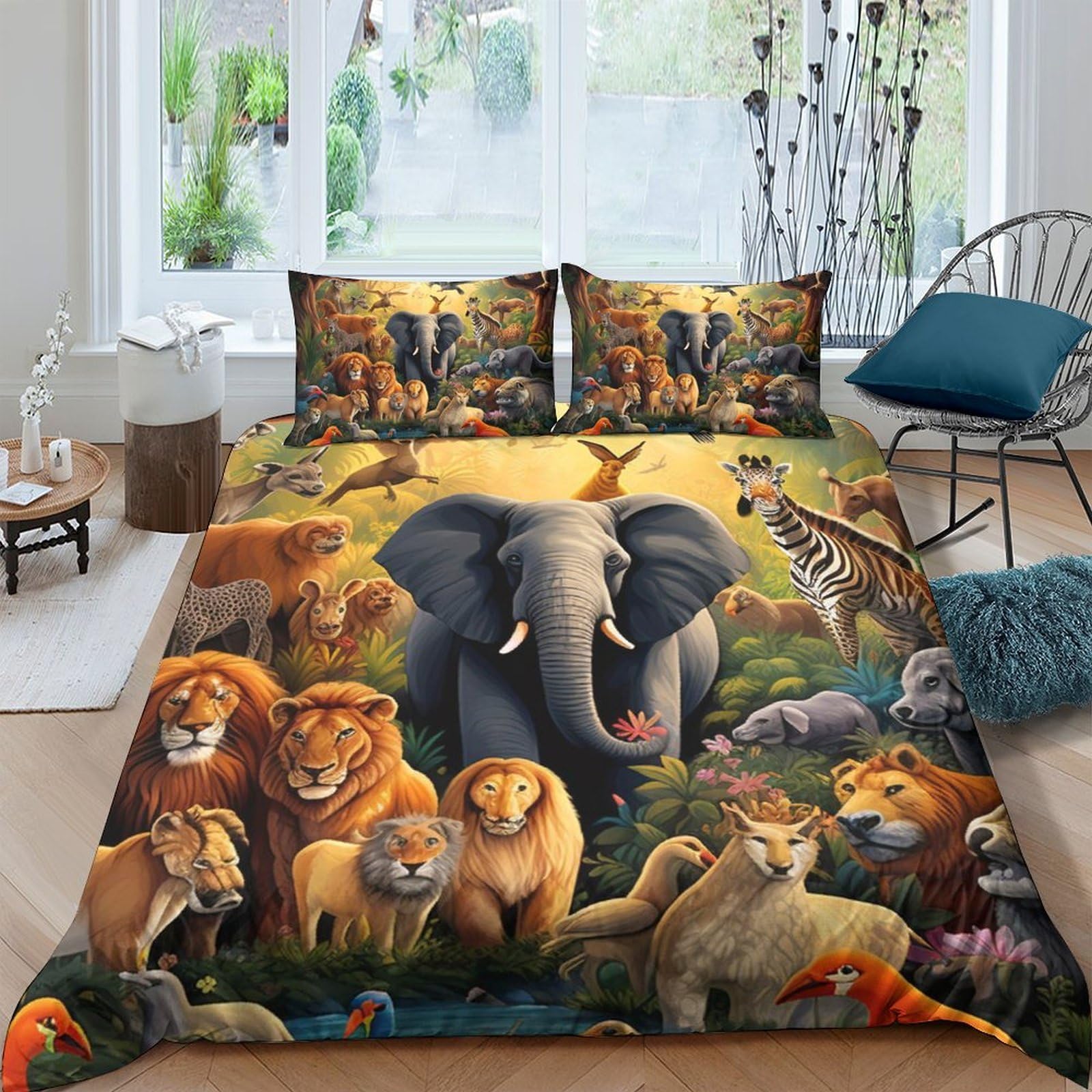 Ctjqhvkz Style-8 3D Printed Safari Animal Fitted Sheet Microfiber Soft Jungle Wildlife Bed Cover For Bedroom Guest Room Decor Single（135X200cm）