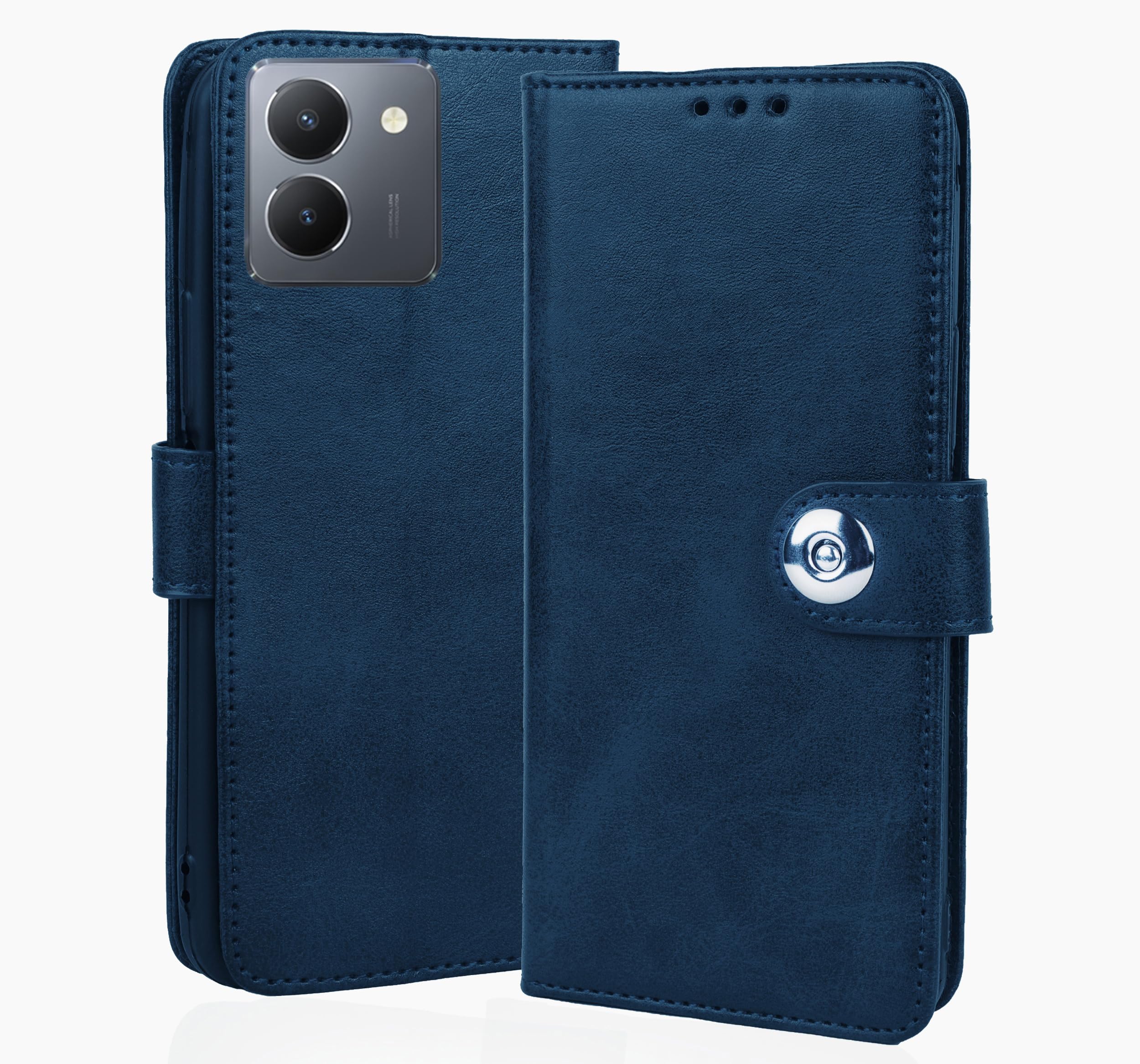 SESS XUSIVE Leather Flip Cover for Vivo Y36 Wallet Slim Book Cover with Card Slots Inside Pockets Designer Button Magnet Closure - Button Blue (B07YJ6BMJD) Amazon Price History, Amazon Price Tracker