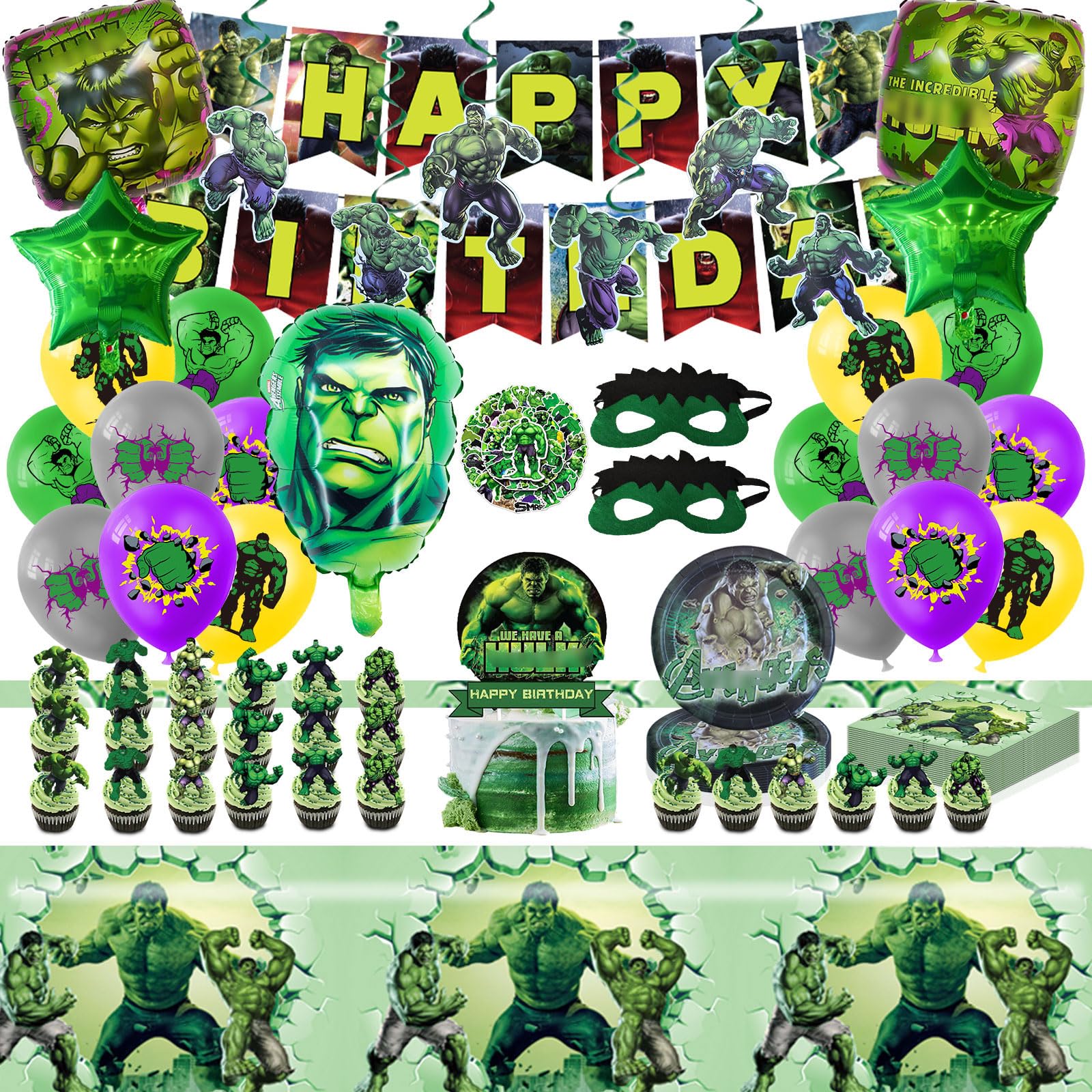 Decorazioni per feste per ragazzi, Set da 136 pezzi per compleanno per bambini, Include piatti, Tovaglioli,Ttovaglia, Striscione, Decorazione a spirale, Decorazione per torta, Palloncini, Adesivi