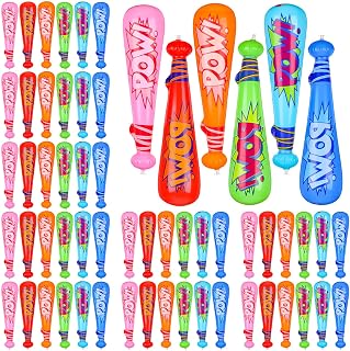 Glimin 60 Pcs 17 Inch Pow Inflatable Baseball Bat Baseball Goodie Bags Favors PVC Blow up Baseball Bat Baseball Party Favors for Boys Kids Sports Theme Birthday Party Supplies Decorations, 6 Colors