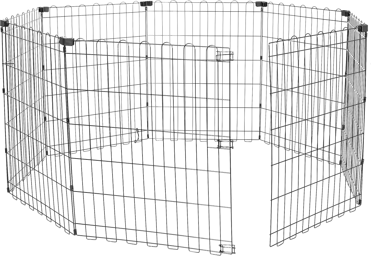 Amazon Basics Foldable Octagonal Metal Exercise Dog Playpen - Indoor/Ou, , Blacktdoor, No Door, Small (8 Panels, 24 x 30), Easy to assemble, store, and customize, 30" - Small, Black