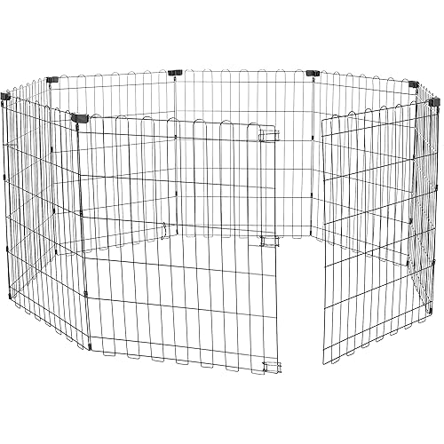 Amazon Basics Foldable Metal Exercise Pet Play Pen for Dogs, Fence Pen, No Door, Small, 60 x 60 x 30 Inches, black