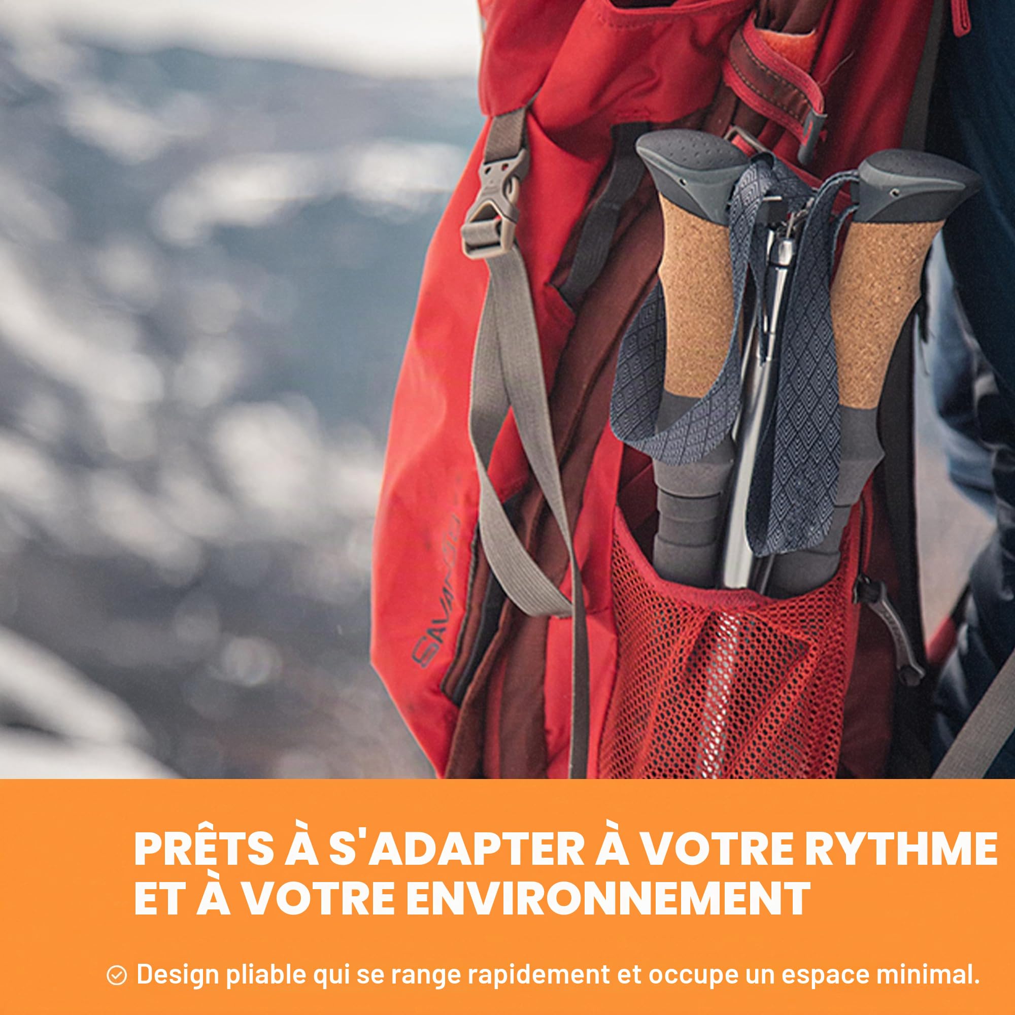 Bâtons de trekking pliables, 2 bâtons de randonnée, aluminium 7075, légers, réglables de 120 à 135 cm, manche en liège, 4 paires de butées, ajustement rapide, montagne, marche nordique, trail, course