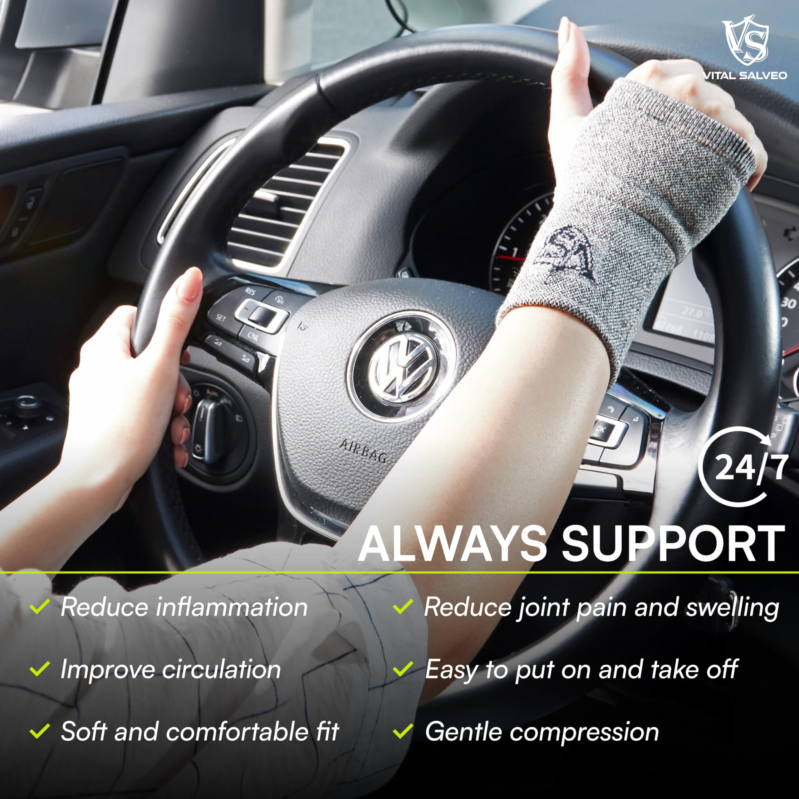 Vital Salveo - Kompressionsbandage für das Handgelenk zur Erholung und Linderung von Schmerzen bei Karpaltunnelsyndrom, Arthritis und Verstauchungen.