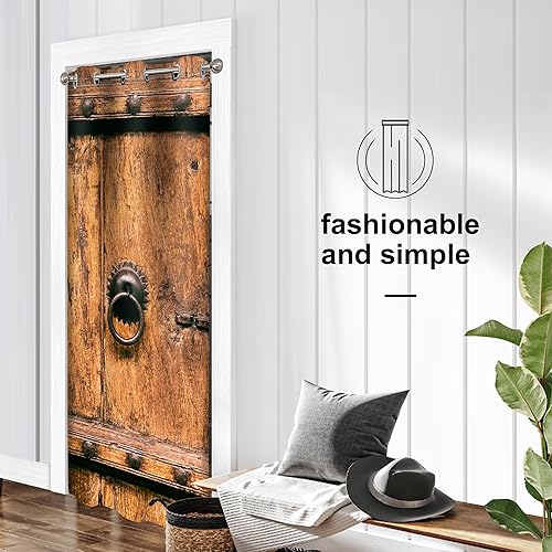 Miniatura 44 de Cortinas de puerta de granero para puertas, cortina opaca rústica para puerta de privacidad, cortinas divisoras de habitación, cortina de armario