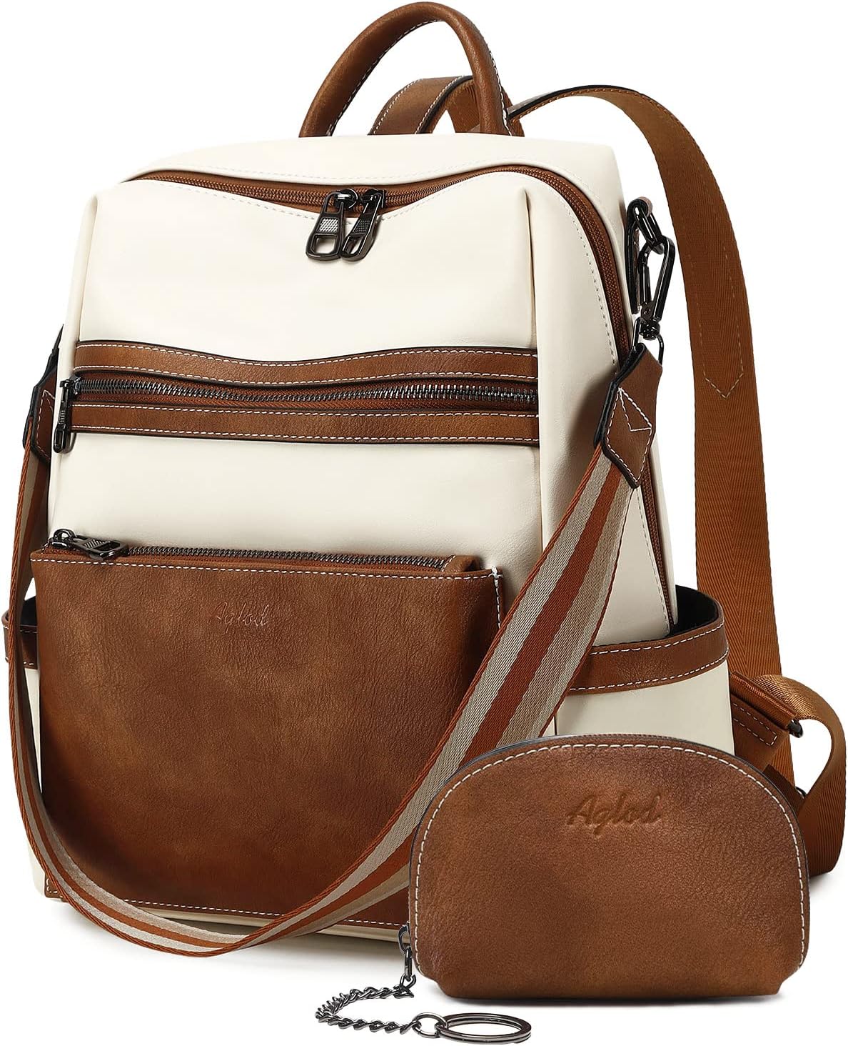 Leather Backpack Purse for Women Designer Ladies Shoulder Bag Fashion Faux Work Travel Handbags, beige, brown