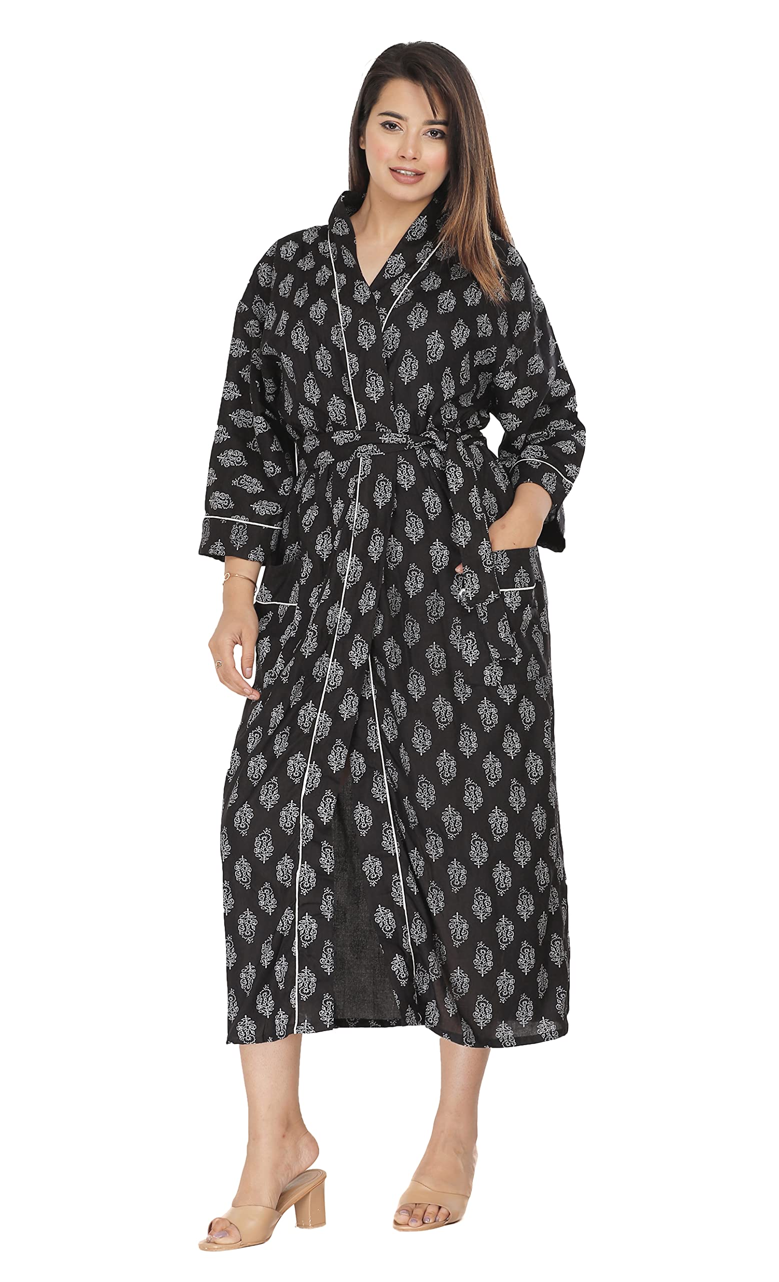 GenericTravinart Black Small Flowr Print Kimono Bath Robe Women Dress lovery cotton kimono robe Kafthan Bath robe