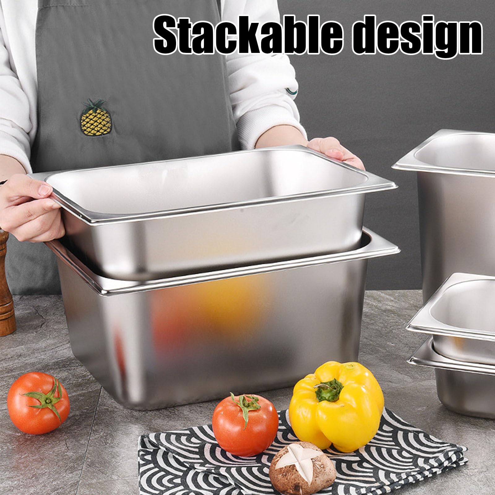 Spülmaschinenfest Tief Gastronormbehälter,Edelstahl Mahlzeit Zutatenbehälters,Stapelbar Gastro Behälter GN,1/9（17.5 * 10.8）,15cm0.8side