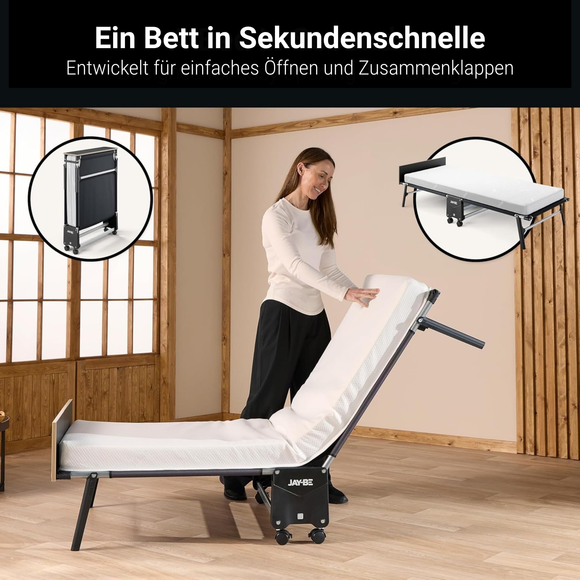JAY-BE RM80 Einzel-Zustellbett auf Rollen mit Memory-Matratze